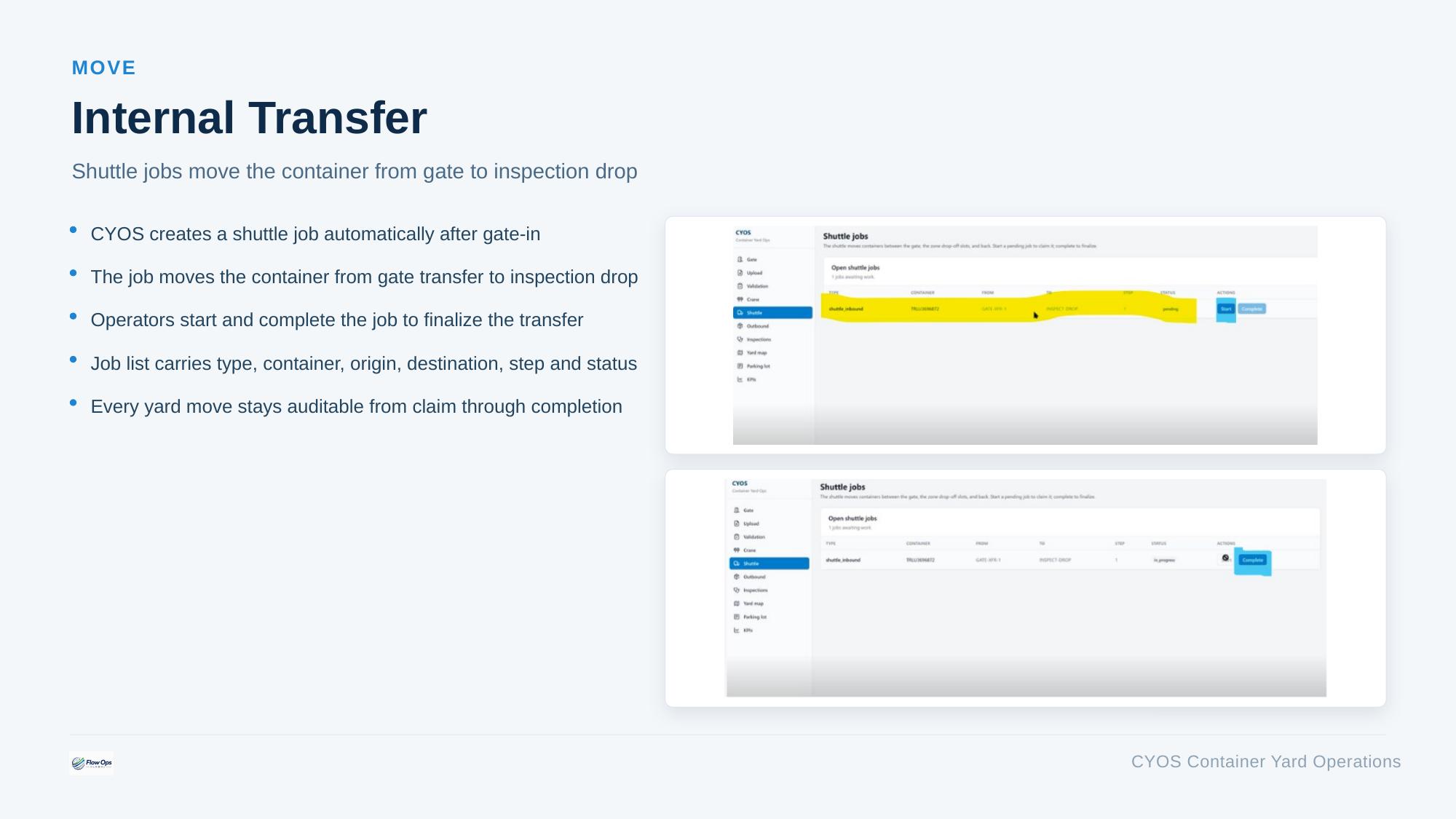 Shuttle job — internal transfer